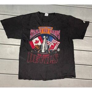 Vintage 1995 New Jersey Devils Stanley Cup T-Shirt Mens Large Black NHL Hockey